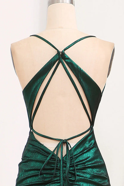 Dark Green Mermaid Spaghetti Straps Long Prom Dress With Open Back