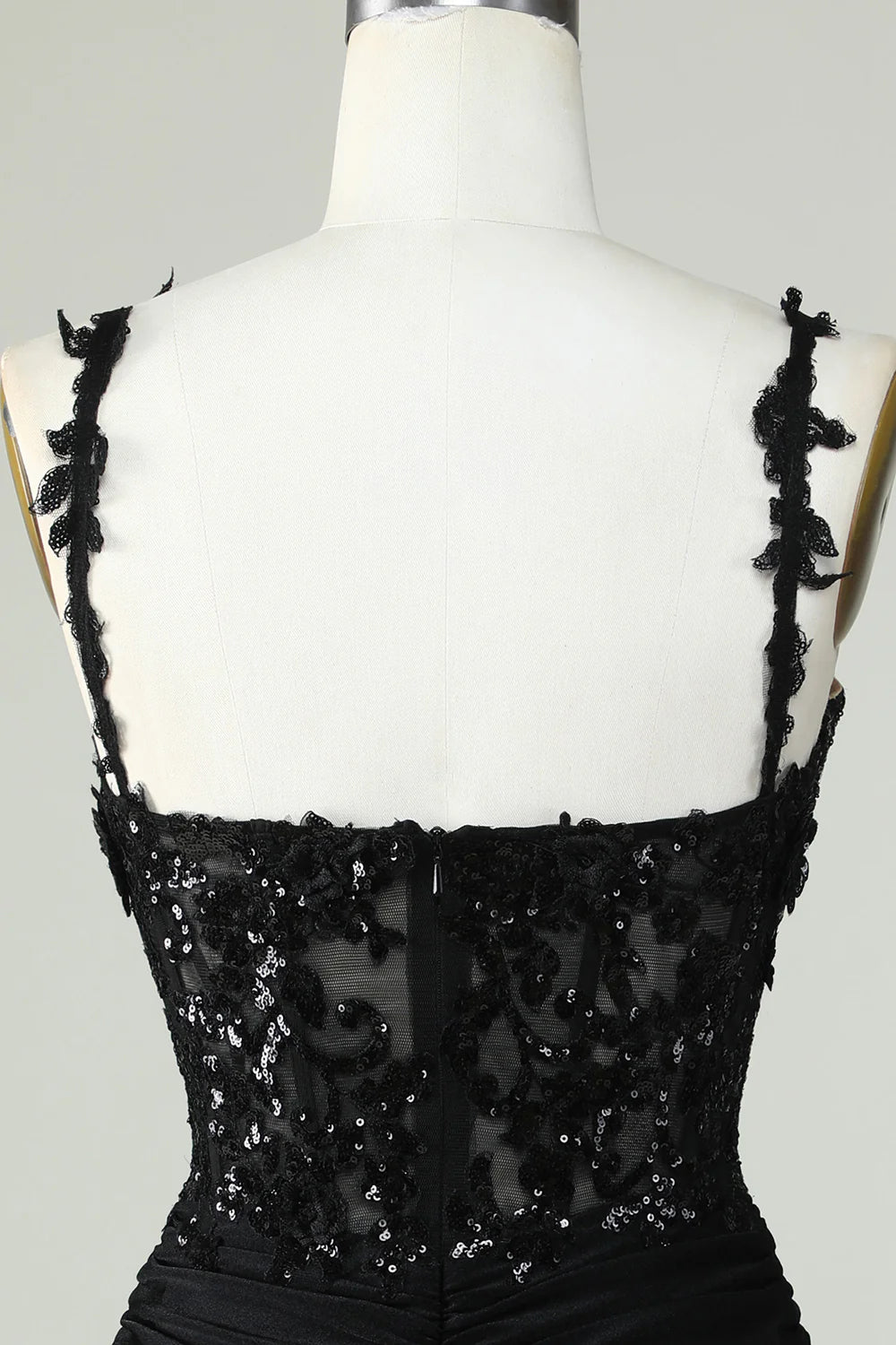 Black Spaghetti Straps Corset Tight Homecoming Dress With Appliques