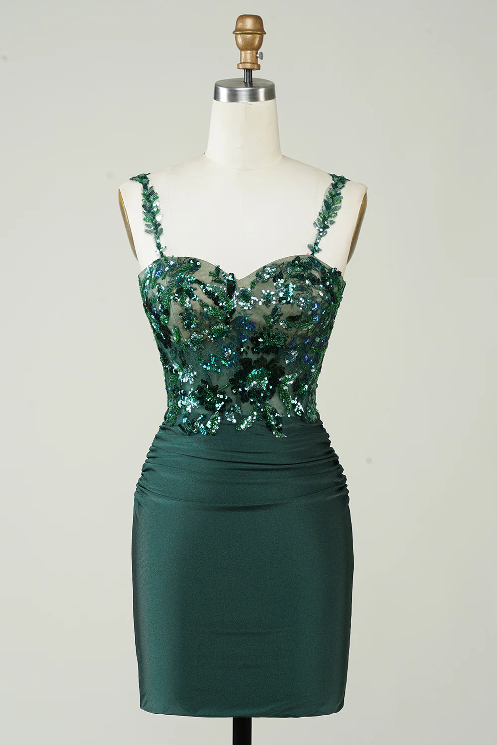 Spaghetti Straps Corset Tight Dark Green Homecoming Dress With Appliques