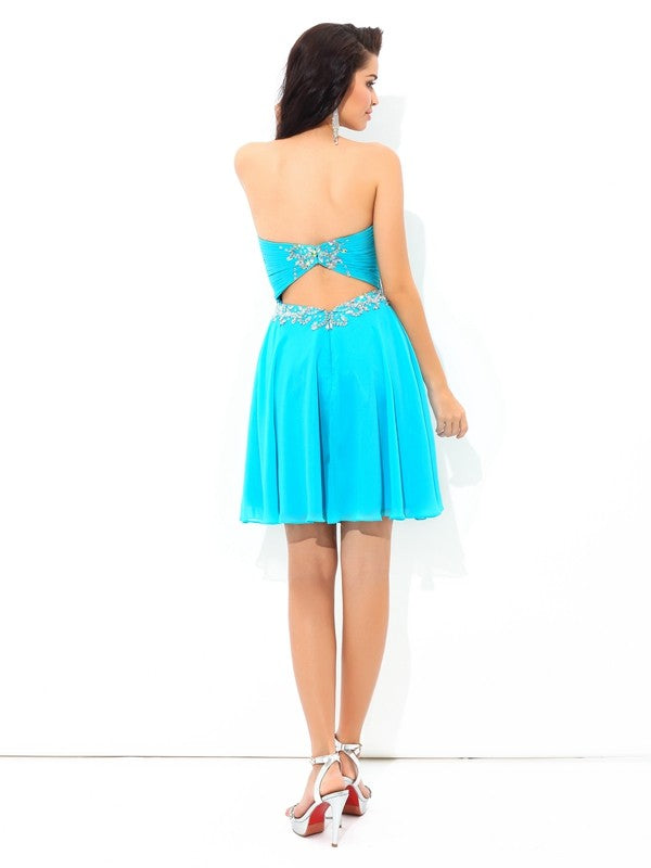 Weitese A-Line/Princess Sweetheart Pleats Sleeveless Short Chiffon Cocktail Dresses