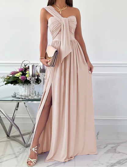 Women‘s Formal Party Dress Wedding Guest Dress Long Dress Maxi Dress Light Pink Black Red Sleeveless Pure Color Ruched Spring Summer Halter