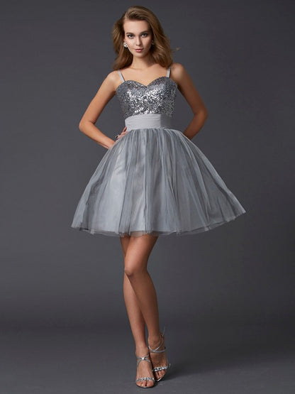 Weitese A-Line/Princess Spaghetti Straps Sleeveless Short Organza Homecoming Dresses