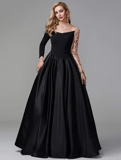 Weitese Ball Gown Vintage Dress Quinceanera Formal Evening Floor Length Long Sleeve Off Shoulder Satin with Sequin