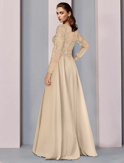 Weitese A-Line Mother of the Bride Dress Wedding Guest Party Elegant Scoop Neck Floor Length Chiffon Half Sleeve with Lace Ruching