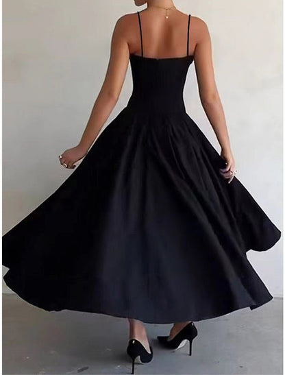 Weitese Women's Black Dress Prom Dress Party Dress Long Dress Maxi Dress Black Sleeveless Plain Ruched Summer Spring Fall Spaghetti Strap Elegant Wedding Guest Birthday Evening Party