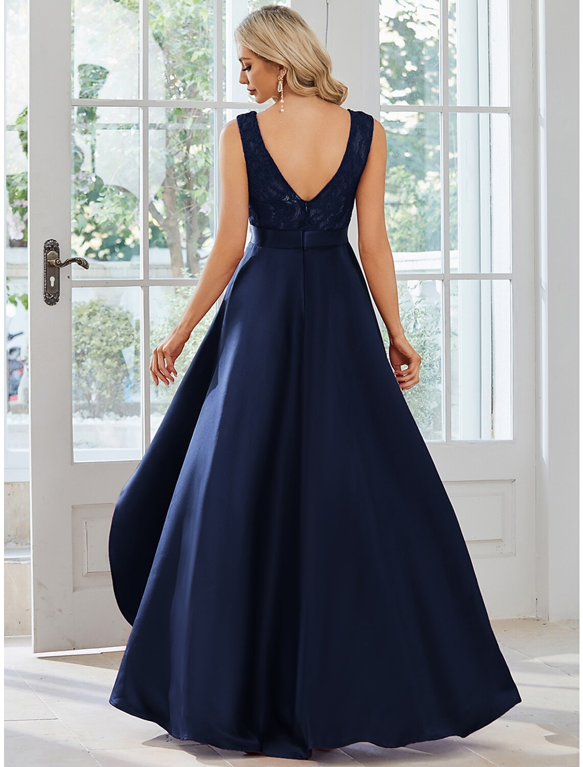 Weitese A-Line Wedding Guest Dresses Casual Dress Party Wear Wedding Party Asymmetrical Sleeveless Jewel Neck Satin with Pure Color