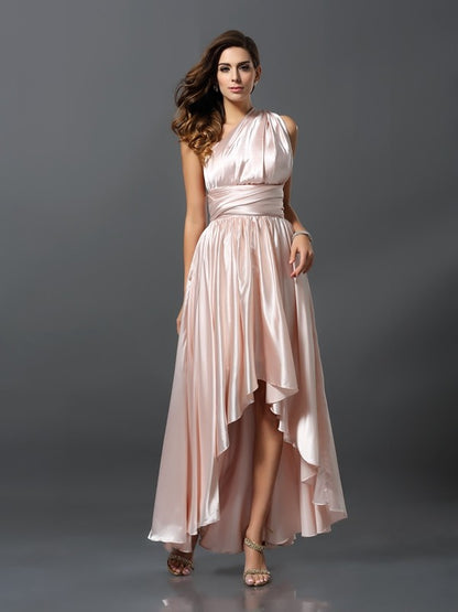 Weitese Sheath/Column Sleeveless High Low Silk like Satin Convertible Bridesmaid Dresses