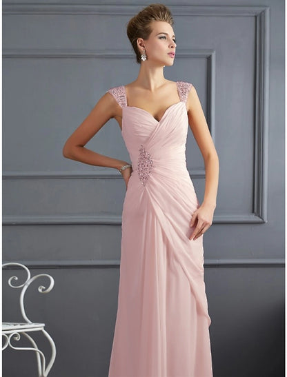 Weitese Mermaid / Trumpet Evening Gown Sparkle & Shine Dress Formal Wedding Guest Floor Length Sleeveless Spaghetti Strap Chiffon with Rhinestone Ruched