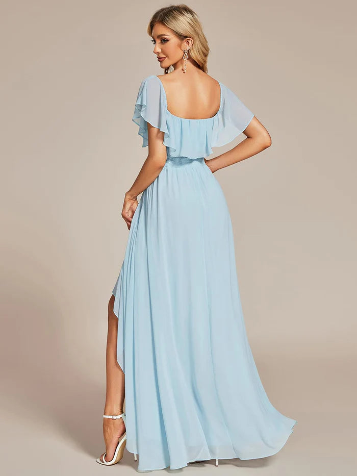 Elegant High-Low Sleeveless Empire Waist Bridesmaid Dress