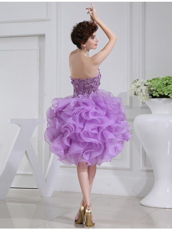 Weitese A-Line/Princess Beading Sweetheart Sleeveless Short Organza Cocktail Dresses