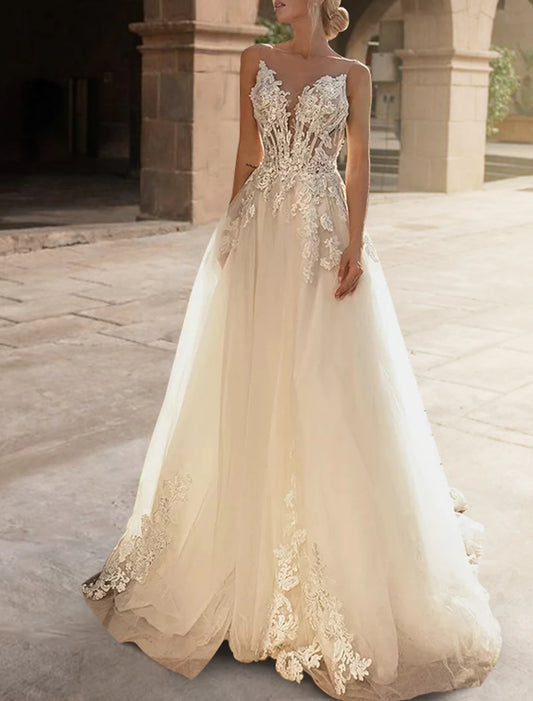 Engagement Royal Style Formal Wedding Dresses A-Line Sweetheart Half Sleeve Court Train Satin Bridal Gowns