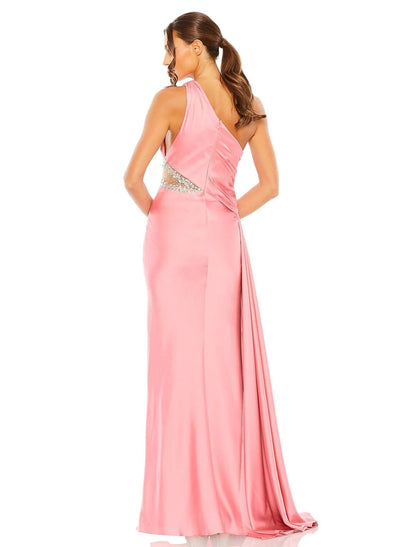 A-Line Evening Gown Elegant Dress Formal Floor Length Sleeveless One Shoulder Satin