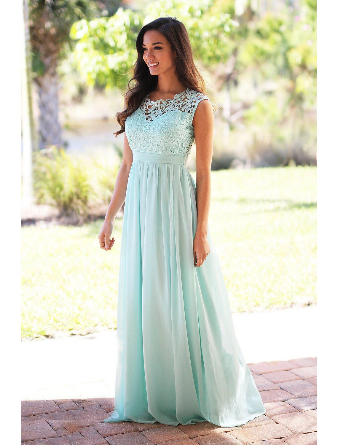 Weitese A-Line Bridesmaid Dress Jewel Neck Sleeveless Elegant Floor Length Chiffon