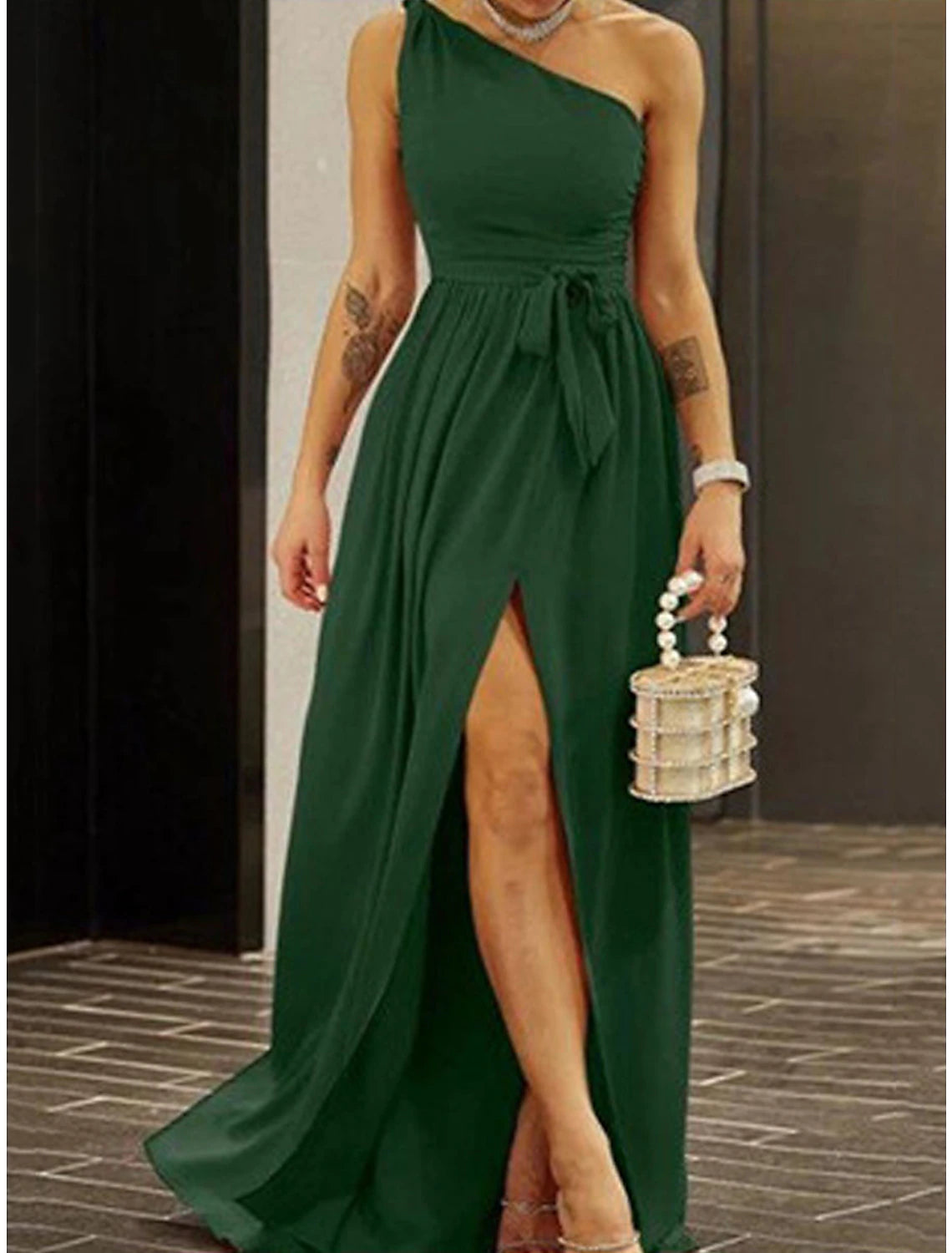 Weitese Women‘s Party Dress Wedding Guest Dress Sheath Dress Swing Dress Mini Dress Red Green Sleeveless Pure Color Backless Winter Fall Spring One Shoulder Fashion Party Evening Party