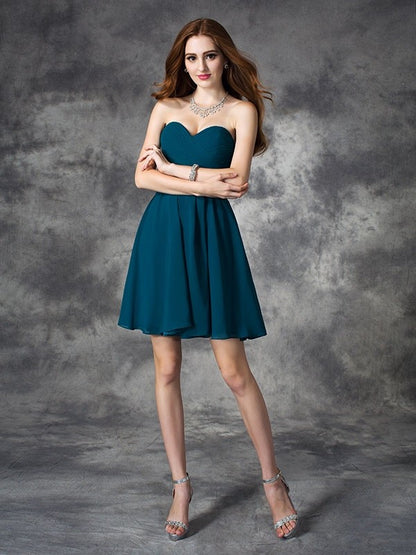 Weitese A-line/Princess Sweetheart Ruffles Sleeveless Short Chiffon Dresses