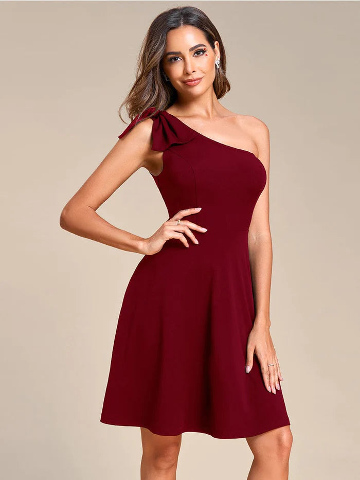 Weitese One Shoulder with Bowknot Sleeveless A-Line Summer Mini Dress