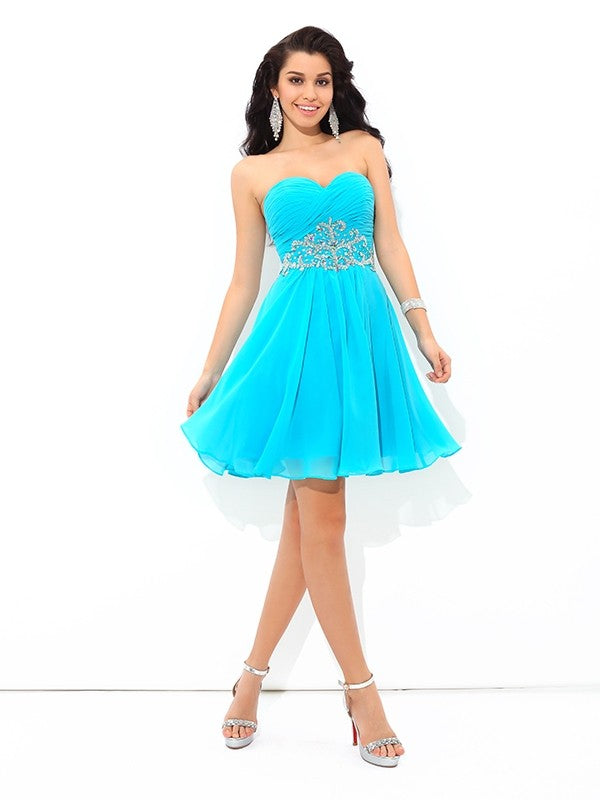 Weitese A-Line/Princess Sweetheart Pleats Sleeveless Short Chiffon Cocktail Dresses