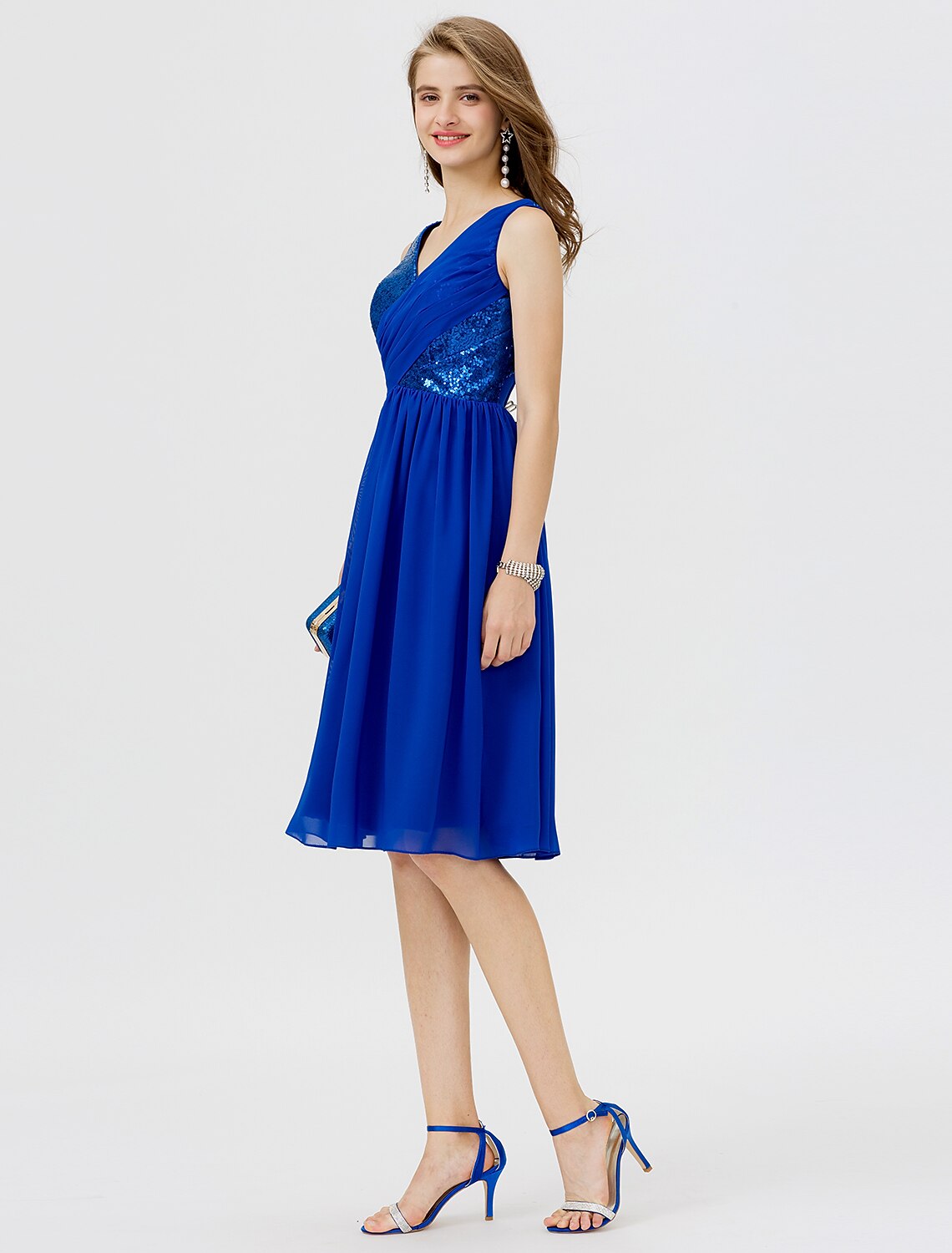 Weitese A-Line Cute Dress Cocktail Party Formal Evening Short / Mini Sleeveless V Neck Chiffon with Sequin Side Draping