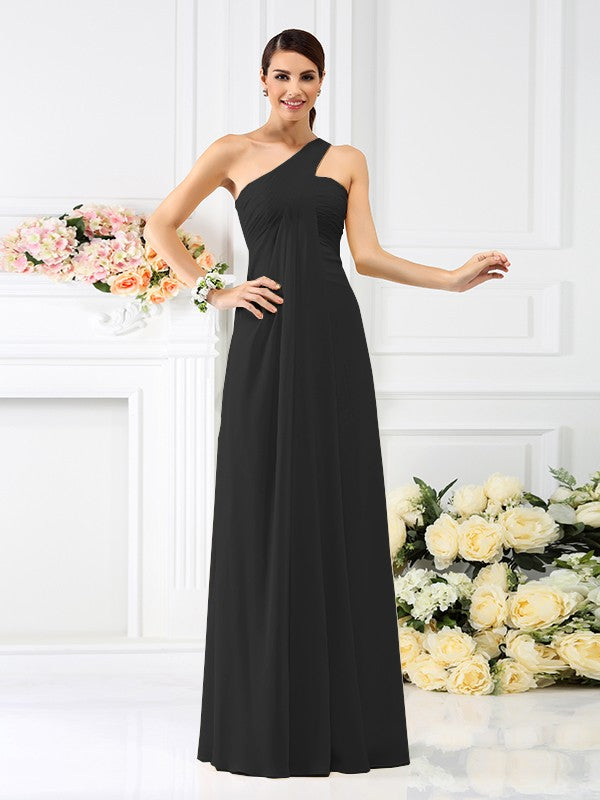 Weitese A-Line/Princess One-Shoulder Pleats Sleeveless Long Chiffon Bridesmaid Dresses