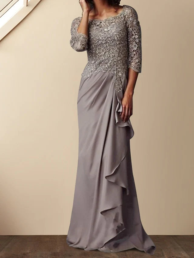 Sheath Scoop Floor-Length Mother Of The Bride Dresses