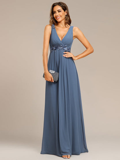 Weitese Floral Applique Sleeveless Chiffon Long Formal Evening Dress