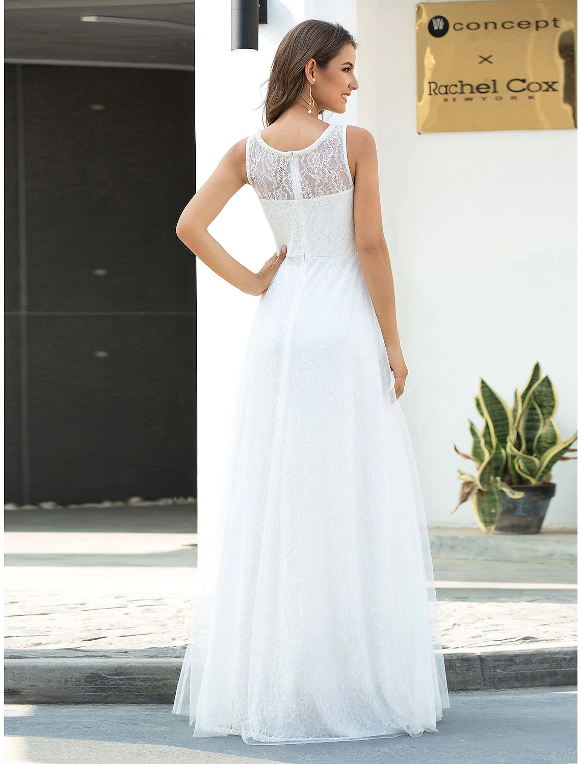 Weitese Beach Wedding Dresses A-Line Scoop Neck Sleeveless Floor Length Lace Bridal Gowns With Lace