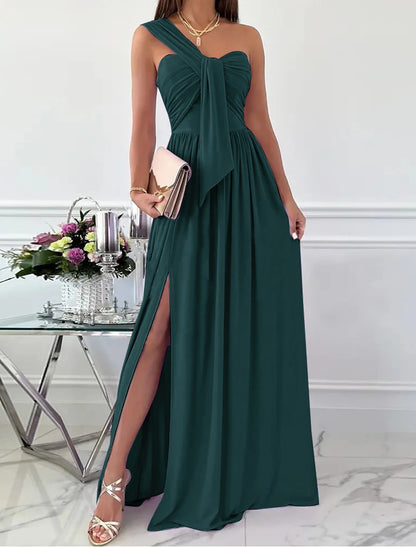 Women‘s Formal Party Dress Wedding Guest Dress Long Dress Maxi Dress Light Pink Black Red Sleeveless Pure Color Ruched Spring Summer Halter