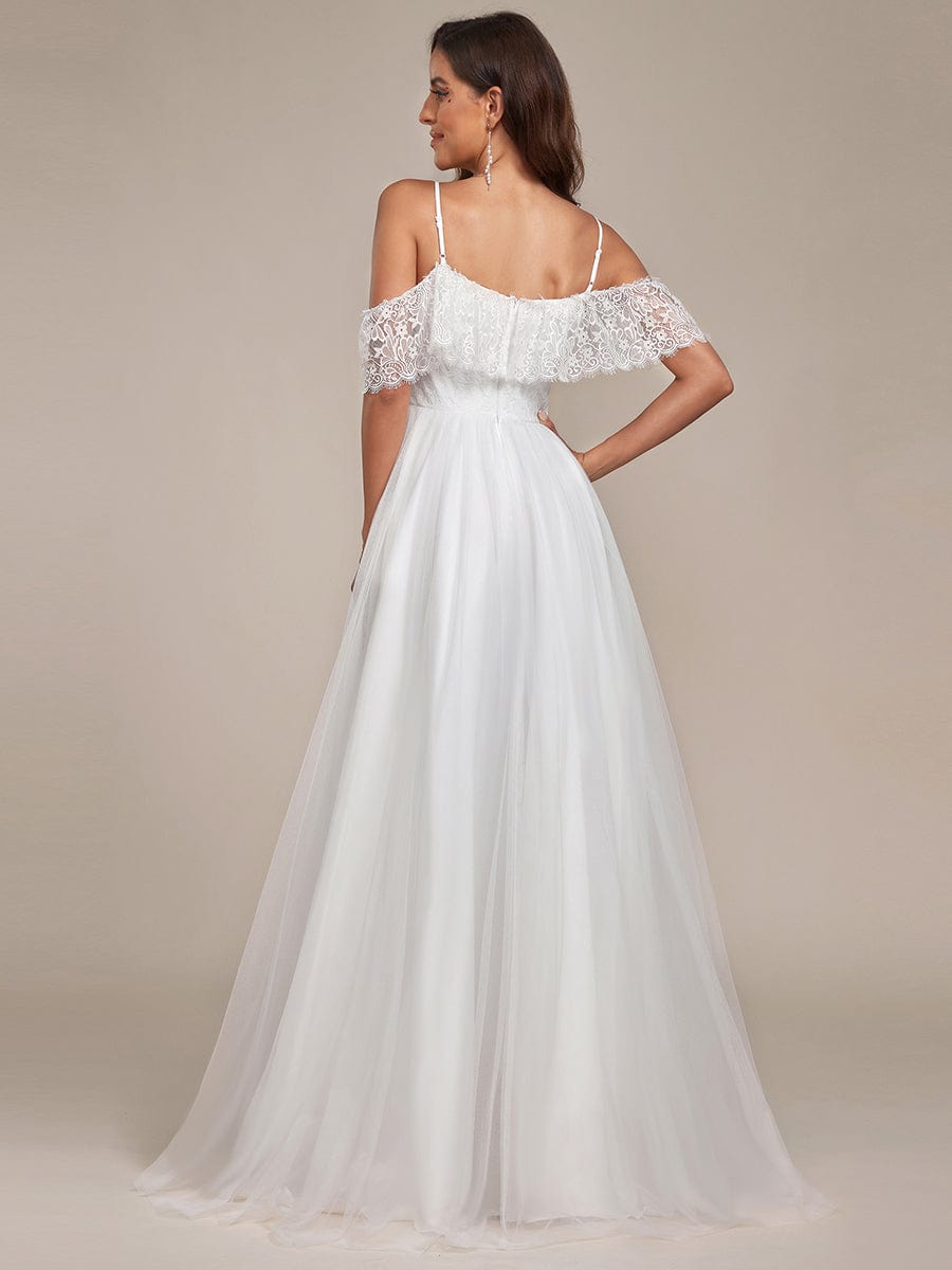 Weitese Cold Shoulder Lace High-Low Wedding Dress