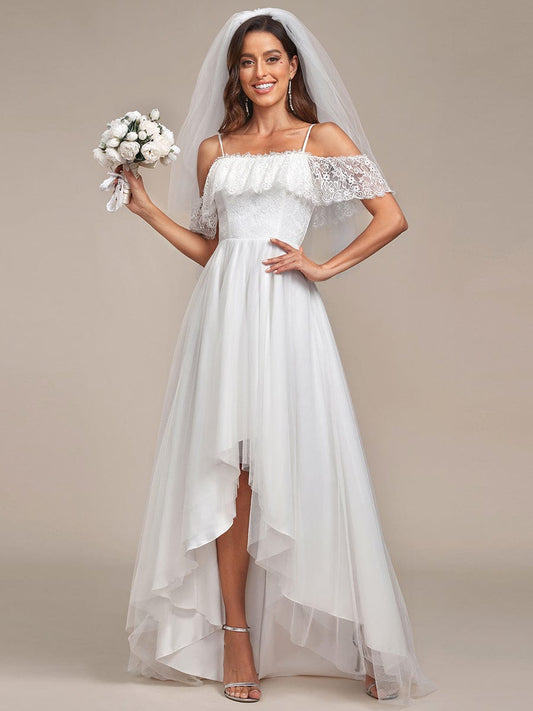 Weitese Cold Shoulder Lace High-Low Wedding Dress