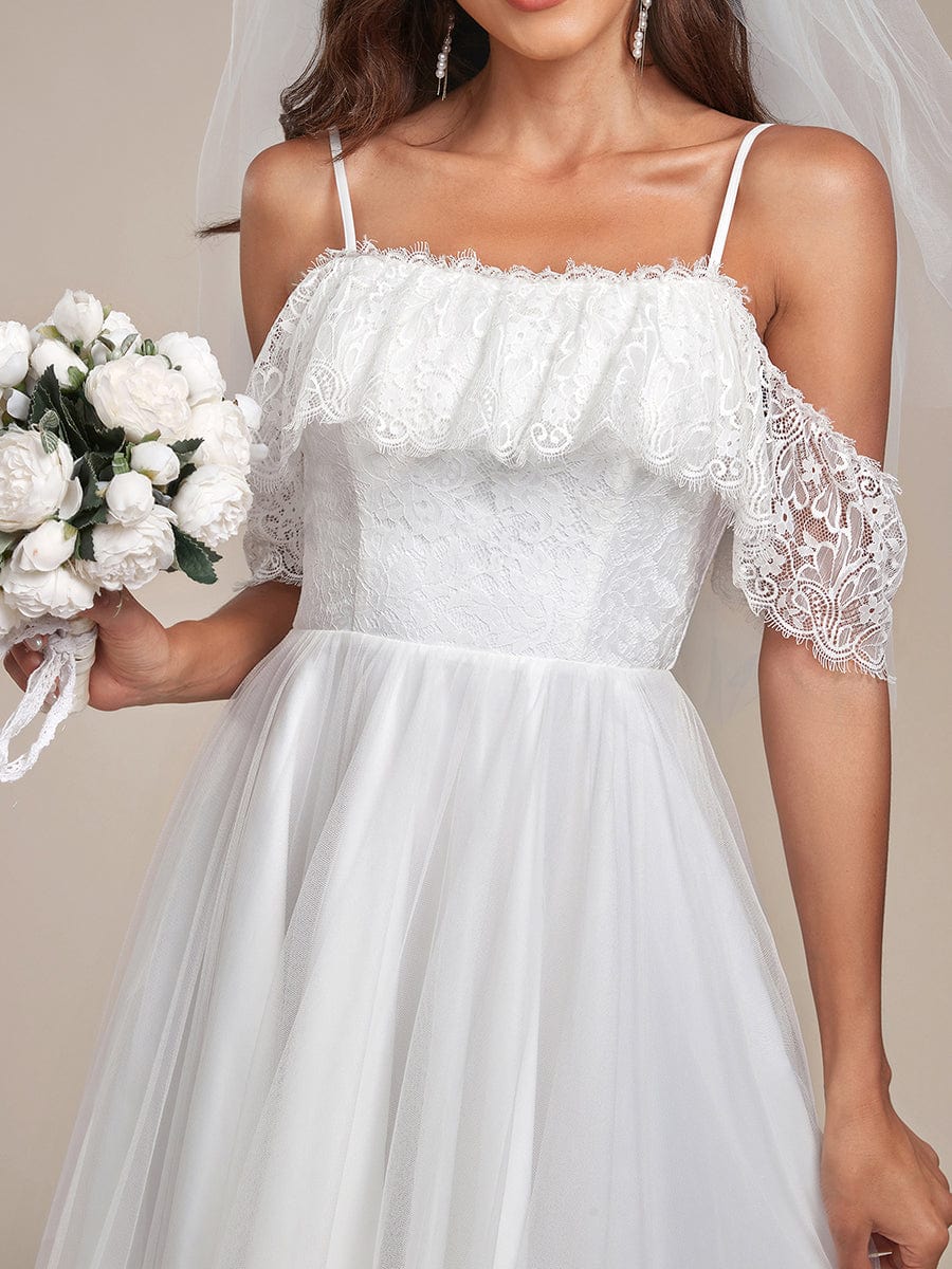 Weitese Cold Shoulder Lace High-Low Wedding Dress