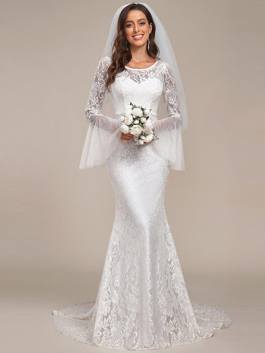 Weitese Sweetheart Long Bell Sleeve Mermaid Wedding Dress