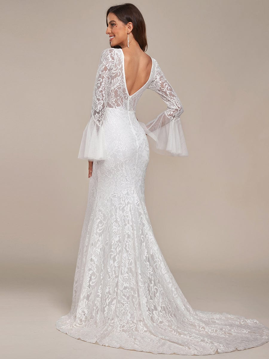 Weitese Sweetheart Long Bell Sleeve Mermaid Wedding Dress