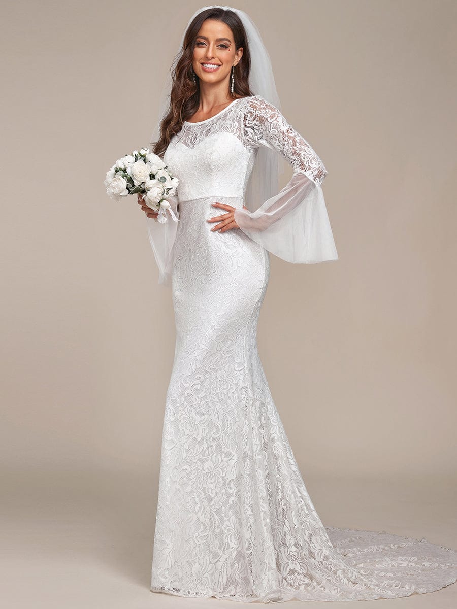 Weitese Sweetheart Long Bell Sleeve Mermaid Wedding Dress