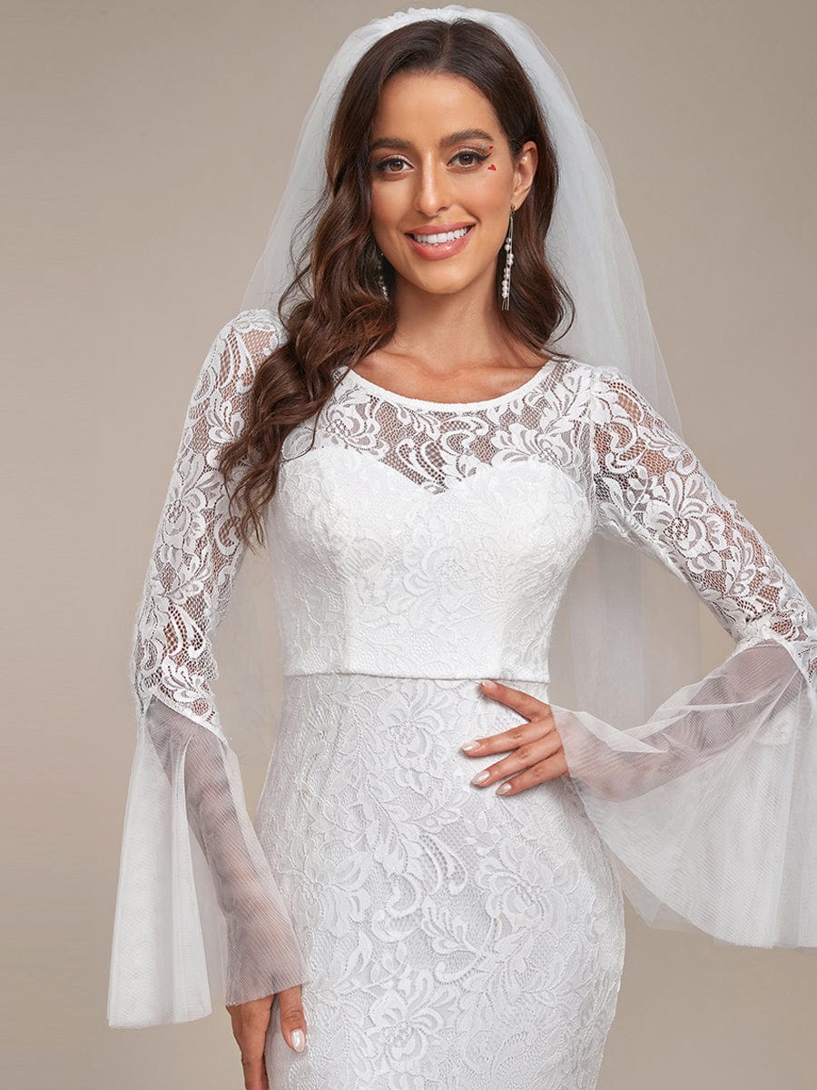 Weitese Sweetheart Long Bell Sleeve Mermaid Wedding Dress