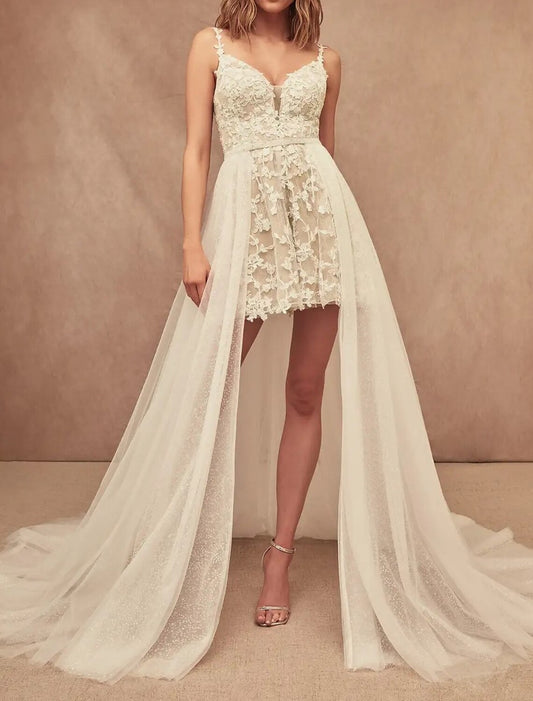 Sparkle & Shine Wedding Dresses A-Line Separates Separates Court Train Sequined OverSkirts Bridal Gowns