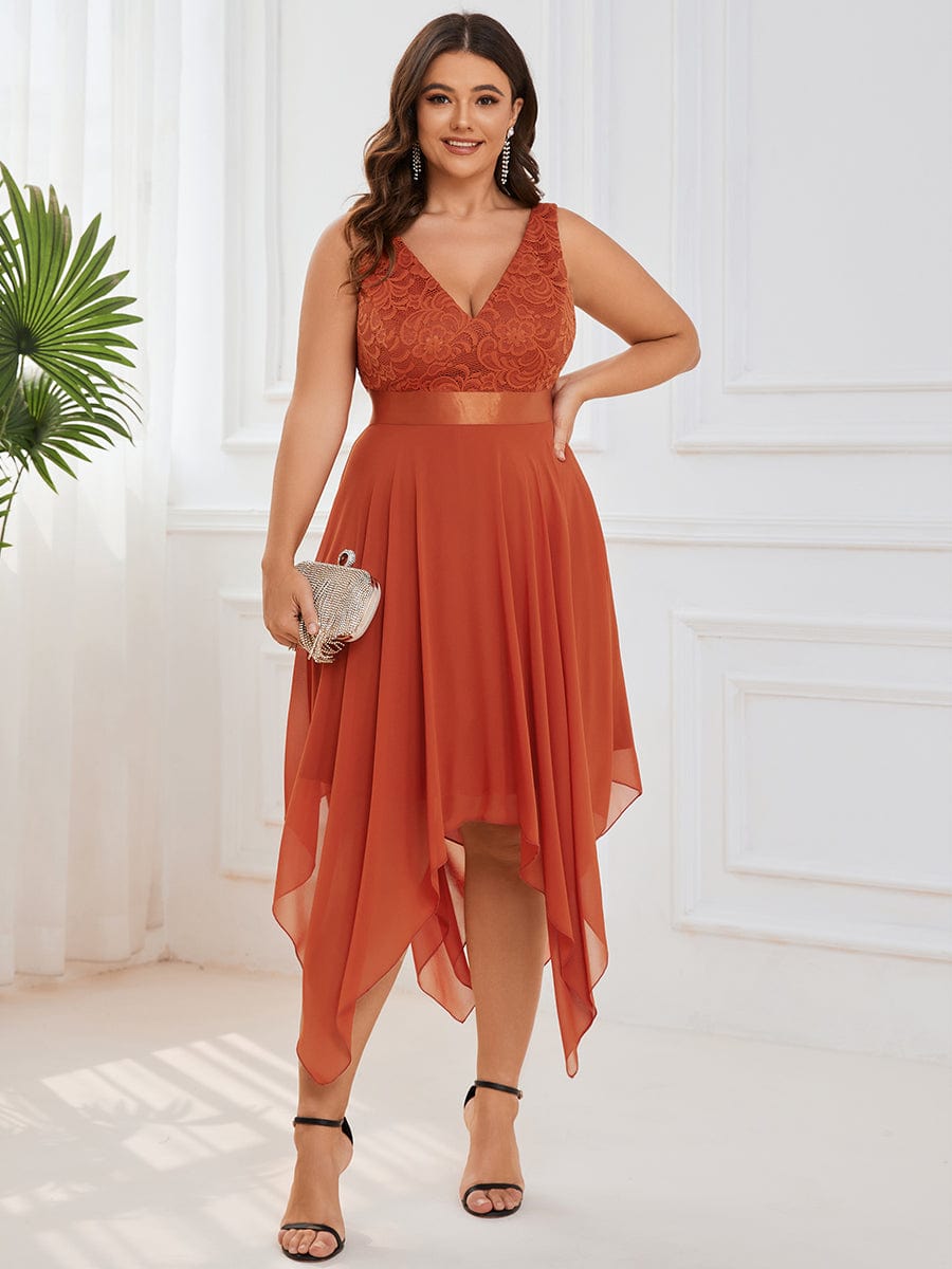 Weitese Plus Size Stunning V Neck Prom Lace Dress for Women