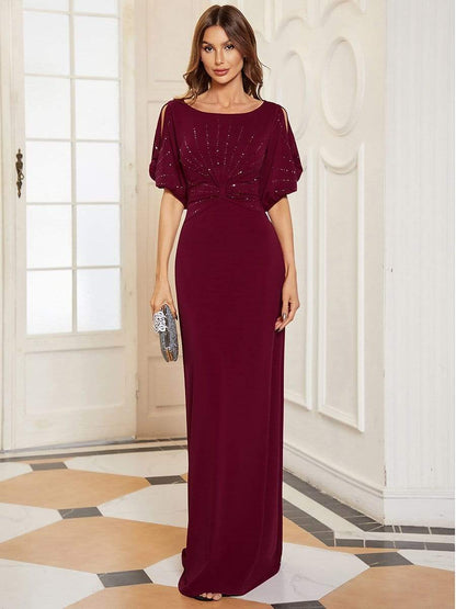 Weitese Trendy Round Neck Bodycon Wedding Guest Dress with Sleeves