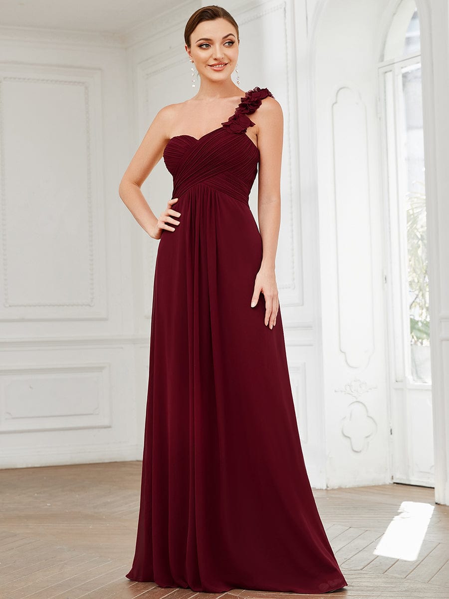 Weitese Sweet Pleated Bodice One Shoulder Chiffon Bridesmaid Dress