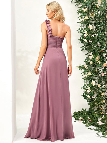 Weitese Chiffon One Shoulder Maxi Long Bridesmaid Dresses for Women