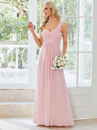 Weitese Sweet Pleated Bodice One Shoulder Chiffon Bridesmaid Dress