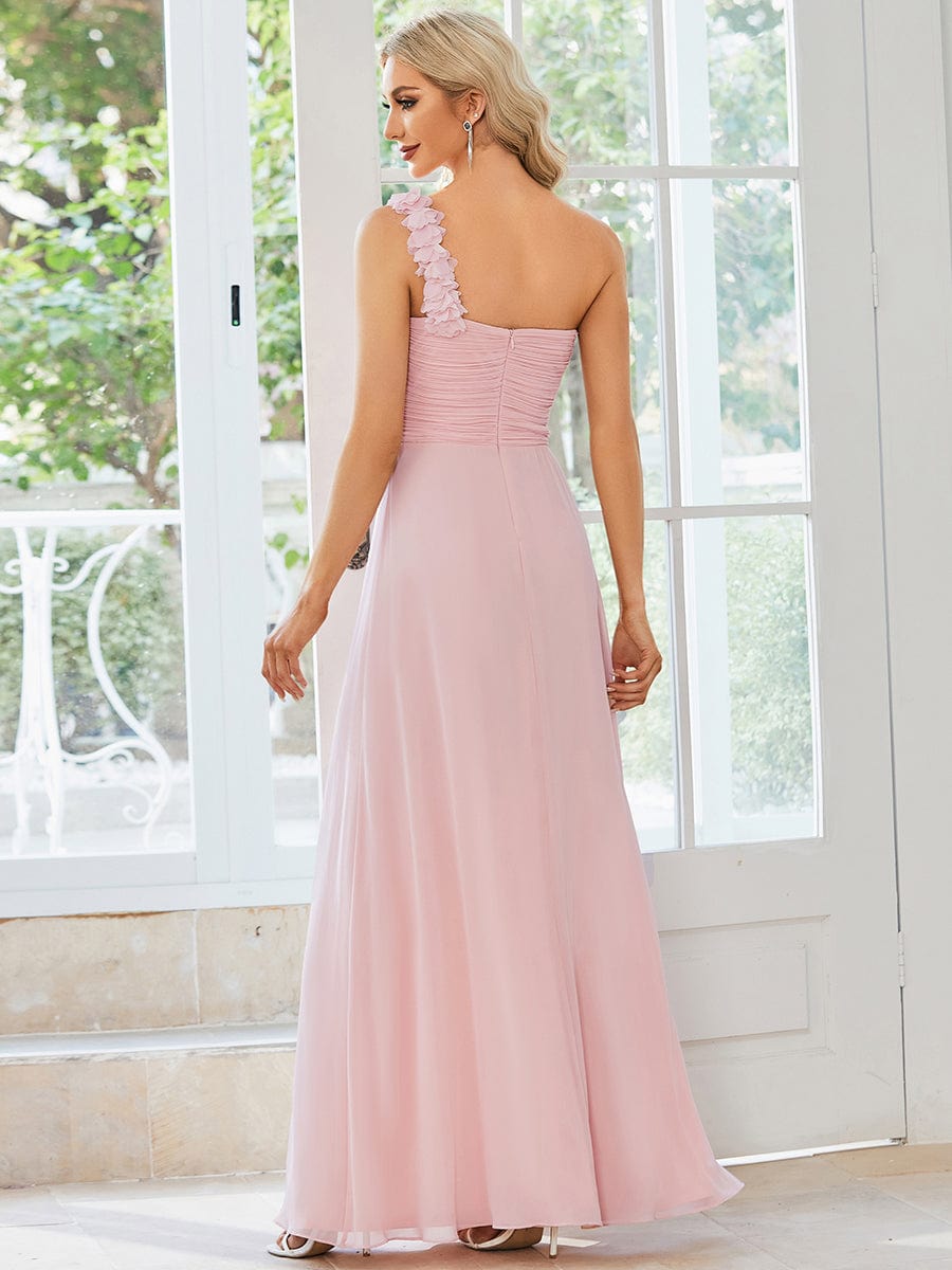 Weitese Sweet Pleated Bodice One Shoulder Chiffon Bridesmaid Dress