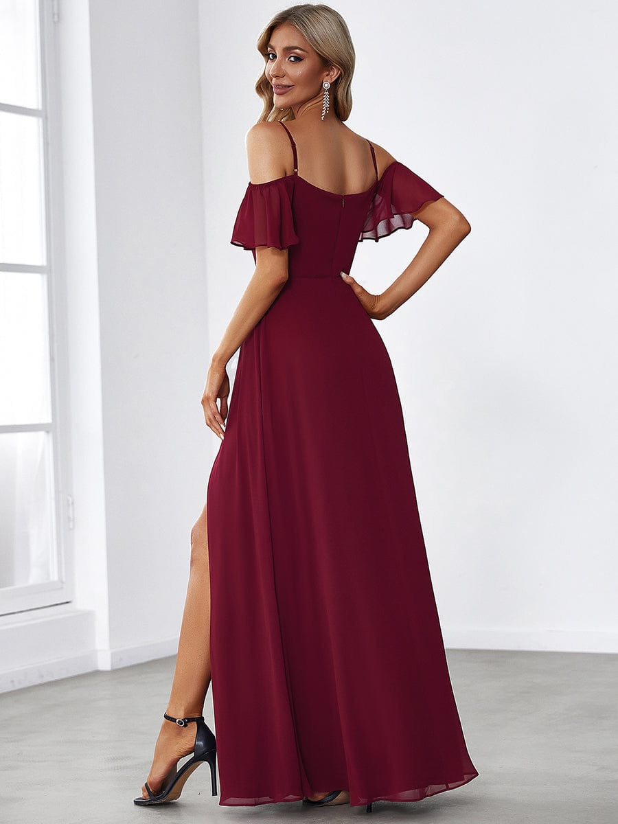 Weitese Stylish Cold Shoulder Flare Sleeves Flowy Bridesmaid Dress