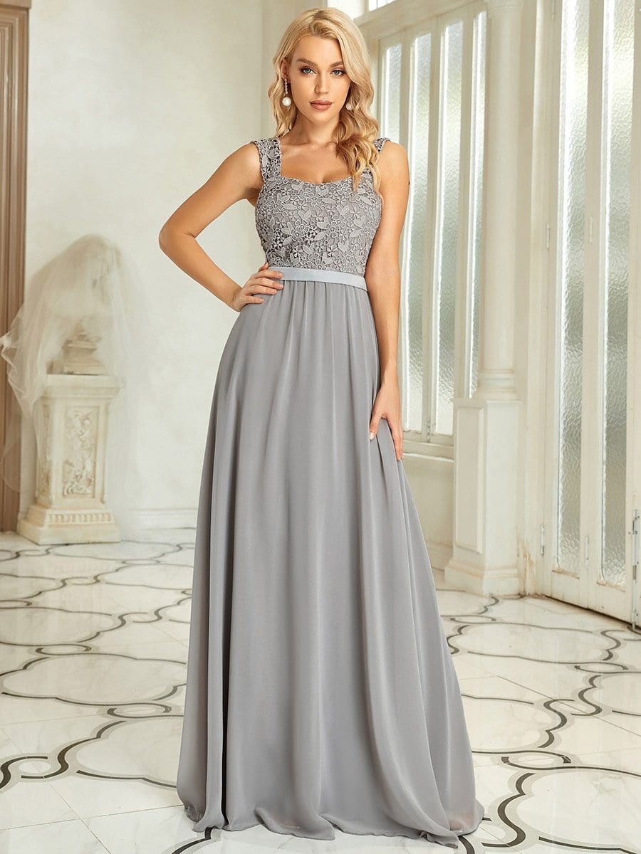 Weitese Elegant A Line Long Chiffon Bridesmaid Dress With Lace Bodice