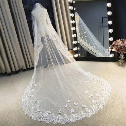 Appliqued Lace Chapel Trailing Bridal Veils