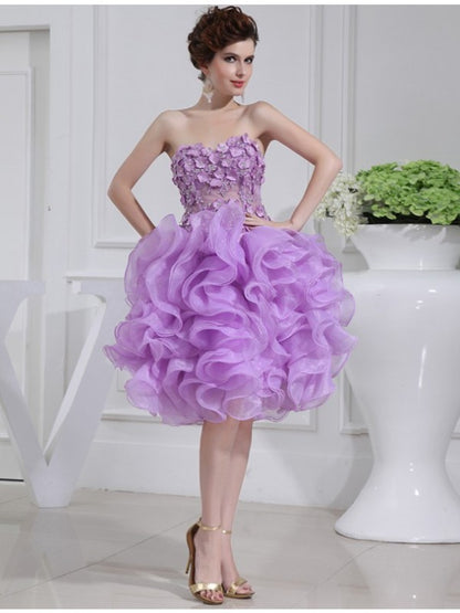 Weitese A-Line/Princess Beading Sweetheart Sleeveless Short Organza Cocktail Dresses