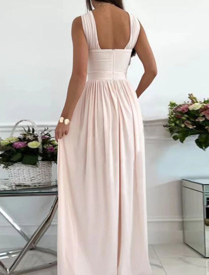 Women‘s Formal Party Dress Wedding Guest Dress Long Dress Maxi Dress Light Pink Black Red Sleeveless Pure Color Ruched Spring Summer Halter