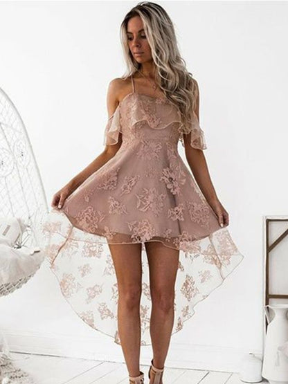 Weitese A-Line/Princess Off-the-Shoulder Lace Short/Mini Dresses