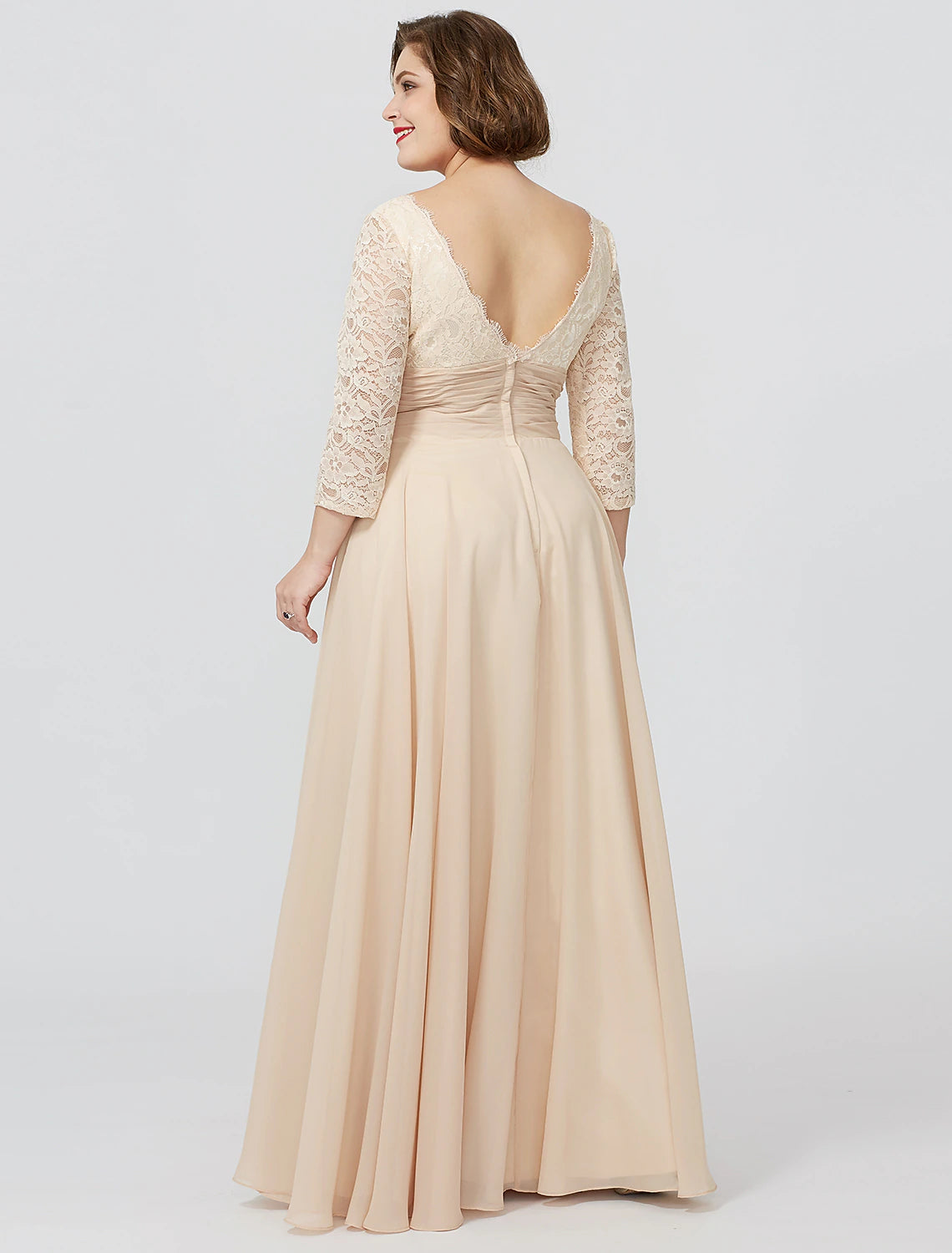 Weitese Sheath / Column Mother of the Bride Dress Formal Classic & Timeless Elegant & Luxurious Plus Size Square Neck Floor Length Chiffon Metallic Lace 3/4 Length Sleeve No with Sash / Ribbon Flower