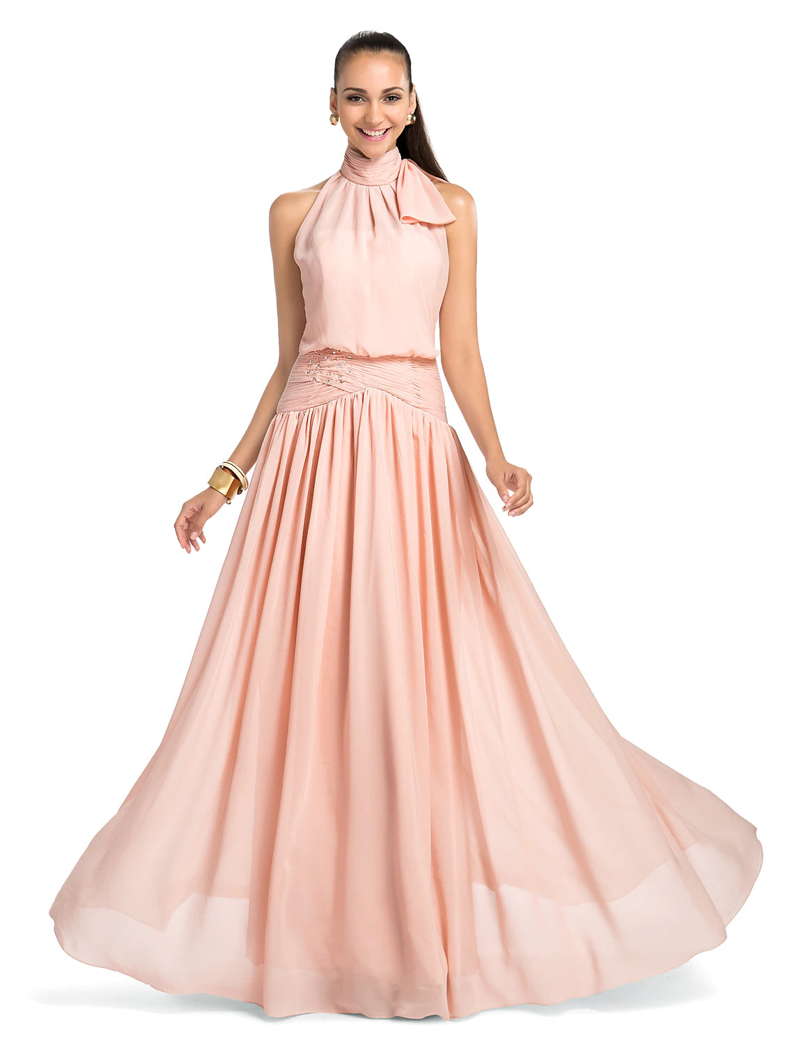 Weitese Sheath / Column Open Back Dress Prom Formal Evening Floor Length Sleeveless High Neck Chiffon with Bow(s) Criss Cross Beading