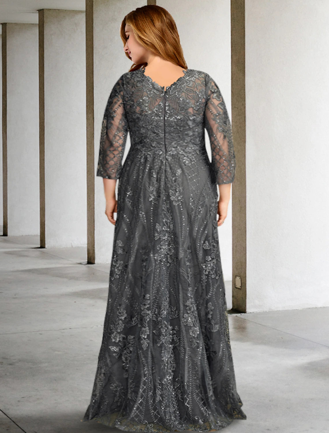 Weitese A-Line Mother of the Bride Dresses Plus Size Hide Belly Curve Elegant Dress Formal Sweep / Brush Train Long Sleeve Jewel Neck Chiffon with Appliques